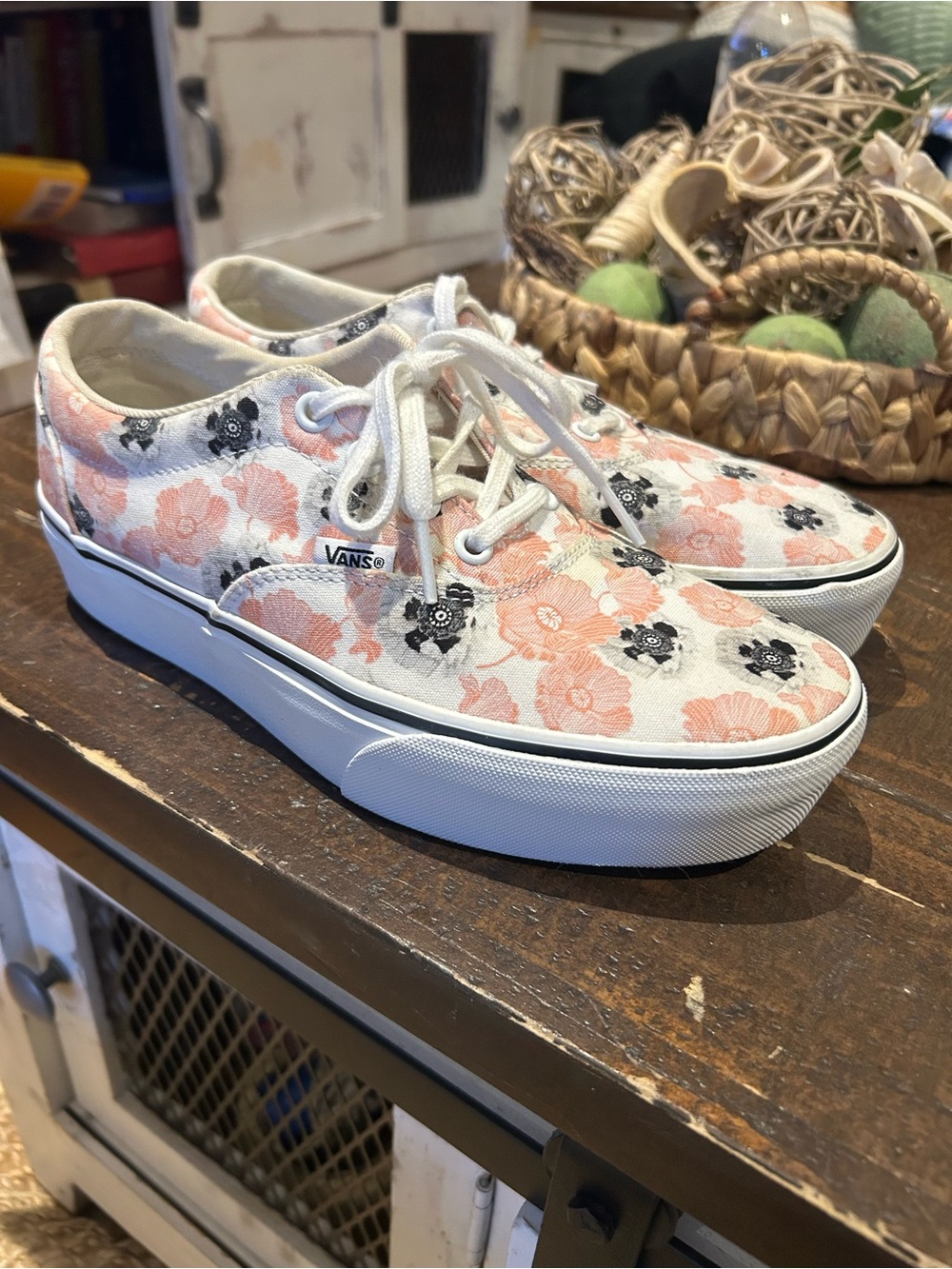 Vans Women's Floral Platform Sneakers - Pink, Black, White